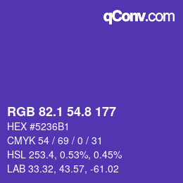 カラーコード: RGB 82.1 54.8 177 | qconv.com