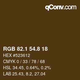 Color code: RGB 82.1 54.8 18 | qconv.com