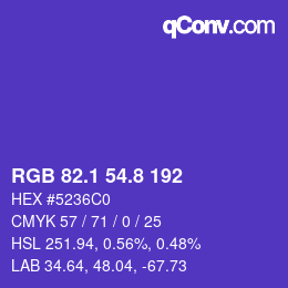 カラーコード: RGB 82.1 54.8 192 | qconv.com