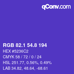 カラーコード: RGB 82.1 54.8 194 | qconv.com
