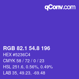 カラーコード: RGB 82.1 54.8 196 | qconv.com
