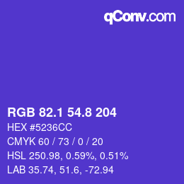 カラーコード: RGB 82.1 54.8 204 | qconv.com