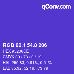 カラーコード: RGB 82.1 54.8 206 | qconv.com