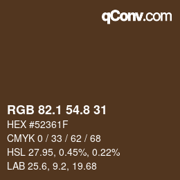 カラーコード: RGB 82.1 54.8 31 | qconv.com