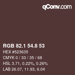 Color code: RGB 82.1 54.8 53 | qconv.com
