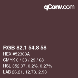 Color code: RGB 82.1 54.8 58 | qconv.com