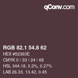Color code: RGB 82.1 54.8 62 | qconv.com