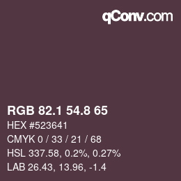 Color code: RGB 82.1 54.8 65 | qconv.com