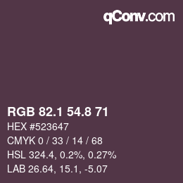 カラーコード: RGB 82.1 54.8 71 | qconv.com