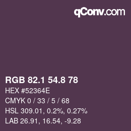 Color code: RGB 82.1 54.8 78 | qconv.com