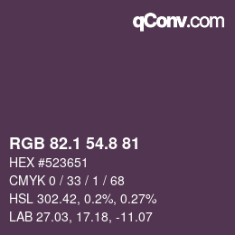 Color code: RGB 82.1 54.8 81 | qconv.com