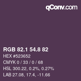 Color code: RGB 82.1 54.8 82 | qconv.com
