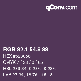 Color code: RGB 82.1 54.8 88 | qconv.com