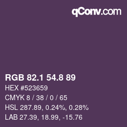 Color code: RGB 82.1 54.8 89 | qconv.com