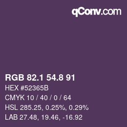 Color code: RGB 82.1 54.8 91 | qconv.com