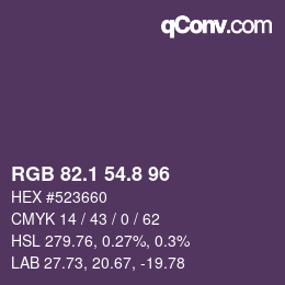 カラーコード: RGB 82.1 54.8 96 | qconv.com
