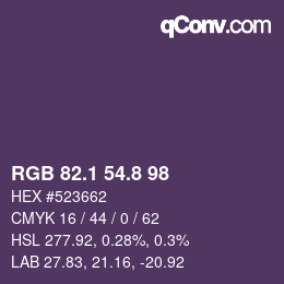Color code: RGB 82.1 54.8 98 | qconv.com