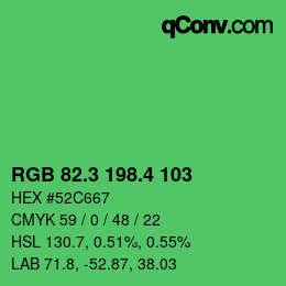 カラーコード: RGB 82.3 198.4 103 | qconv.com