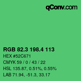 カラーコード: RGB 82.3 198.4 113 | qconv.com