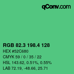 カラーコード: RGB 82.3 198.4 128 | qconv.com