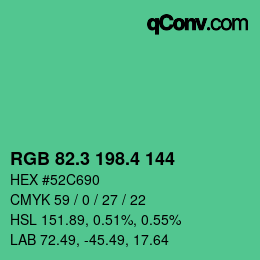 カラーコード: RGB 82.3 198.4 144 | qconv.com