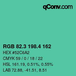 カラーコード: RGB 82.3 198.4 162 | qconv.com