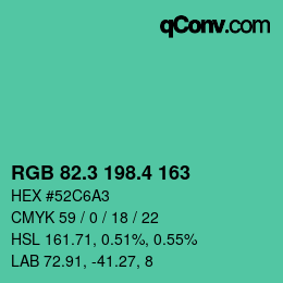 カラーコード: RGB 82.3 198.4 163 | qconv.com