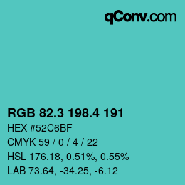 カラーコード: RGB 82.3 198.4 191 | qconv.com