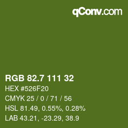 カラーコード: RGB 82.7 111 32 | qconv.com