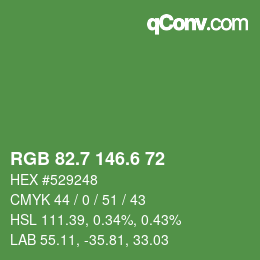 カラーコード: RGB 82.7 146.6 72 | qconv.com