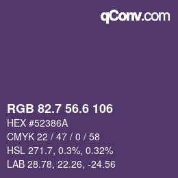 カラーコード: RGB 82.7 56.6 106 | qconv.com