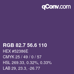 カラーコード: RGB 82.7 56.6 110 | qconv.com