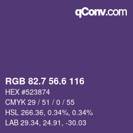 カラーコード: RGB 82.7 56.6 116 | qconv.com