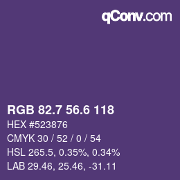 カラーコード: RGB 82.7 56.6 118 | qconv.com
