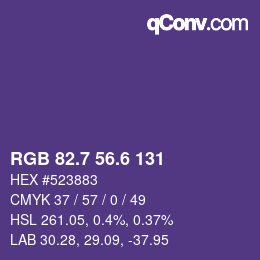 カラーコード: RGB 82.7 56.6 131 | qconv.com
