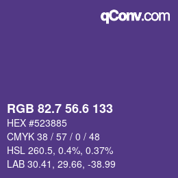 カラーコード: RGB 82.7 56.6 133 | qconv.com