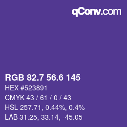 カラーコード: RGB 82.7 56.6 145 | qconv.com