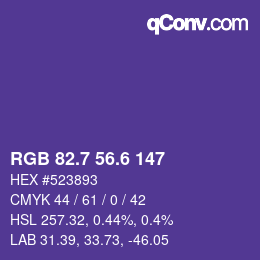 カラーコード: RGB 82.7 56.6 147 | qconv.com
