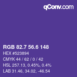 カラーコード: RGB 82.7 56.6 148 | qconv.com