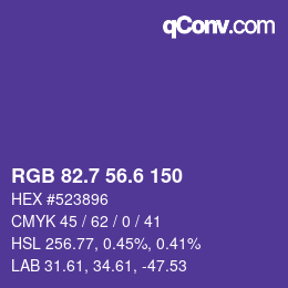 カラーコード: RGB 82.7 56.6 150 | qconv.com