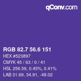 カラーコード: RGB 82.7 56.6 151 | qconv.com