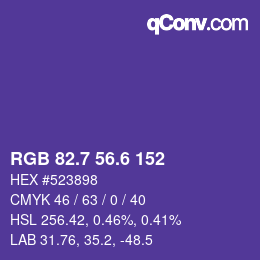 カラーコード: RGB 82.7 56.6 152 | qconv.com