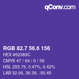 カラーコード: RGB 82.7 56.6 156 | qconv.com