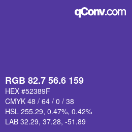 カラーコード: RGB 82.7 56.6 159 | qconv.com