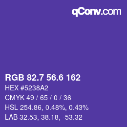 カラーコード: RGB 82.7 56.6 162 | qconv.com