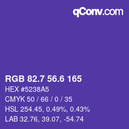 カラーコード: RGB 82.7 56.6 165 | qconv.com