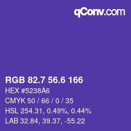 カラーコード: RGB 82.7 56.6 166 | qconv.com