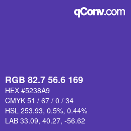 カラーコード: RGB 82.7 56.6 169 | qconv.com