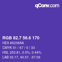 カラーコード: RGB 82.7 56.6 170 | qconv.com