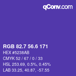 カラーコード: RGB 82.7 56.6 171 | qconv.com